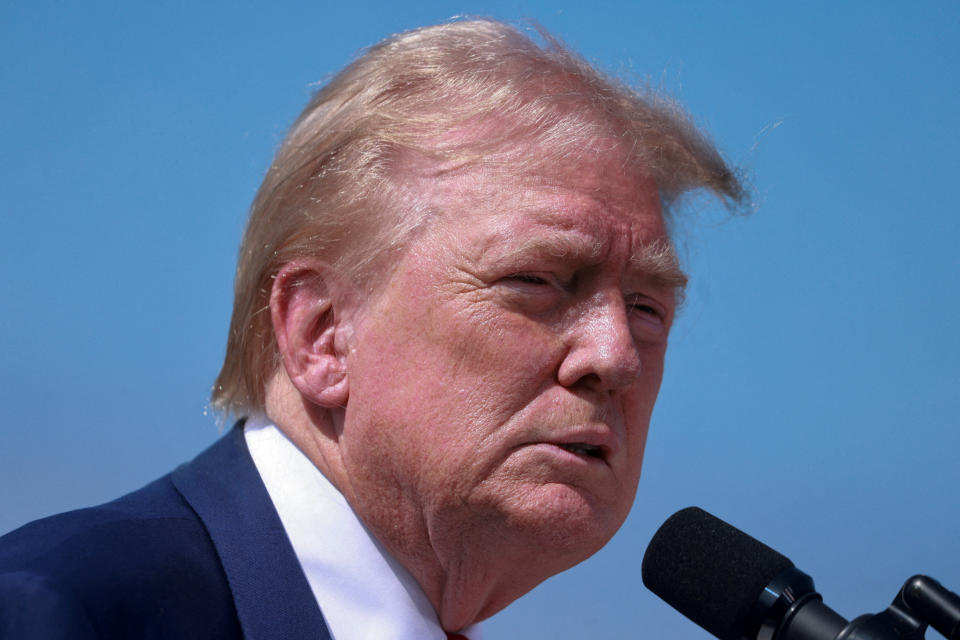 FILE PHOTO: Republican presidential nominee and former U.S. President Donald Trump attends a press conference at Trump National Golf Club, in Rancho Palos Verdes, U.S., September 13, 2024. REUTERS/David Swanson/File Photo