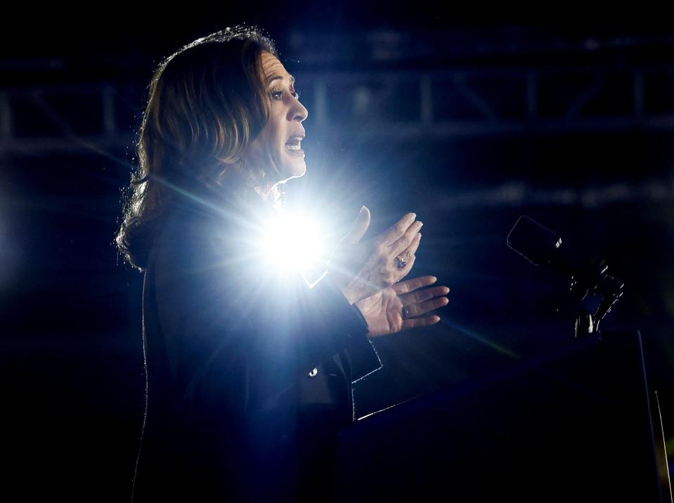 Democratic presidential nominee and Vice President Kamala Harris gestures as she speaks during a campaign event in Wilkes-Barre, Pennsylvania, September 13, 2024.