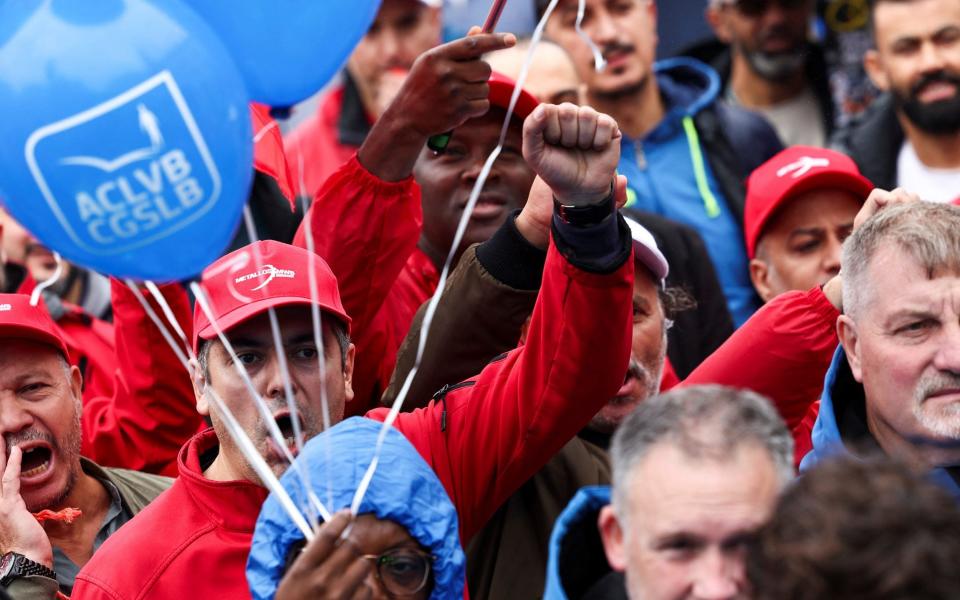 Demonstrators are protesting the potential closure of an Audi factory in Brussels