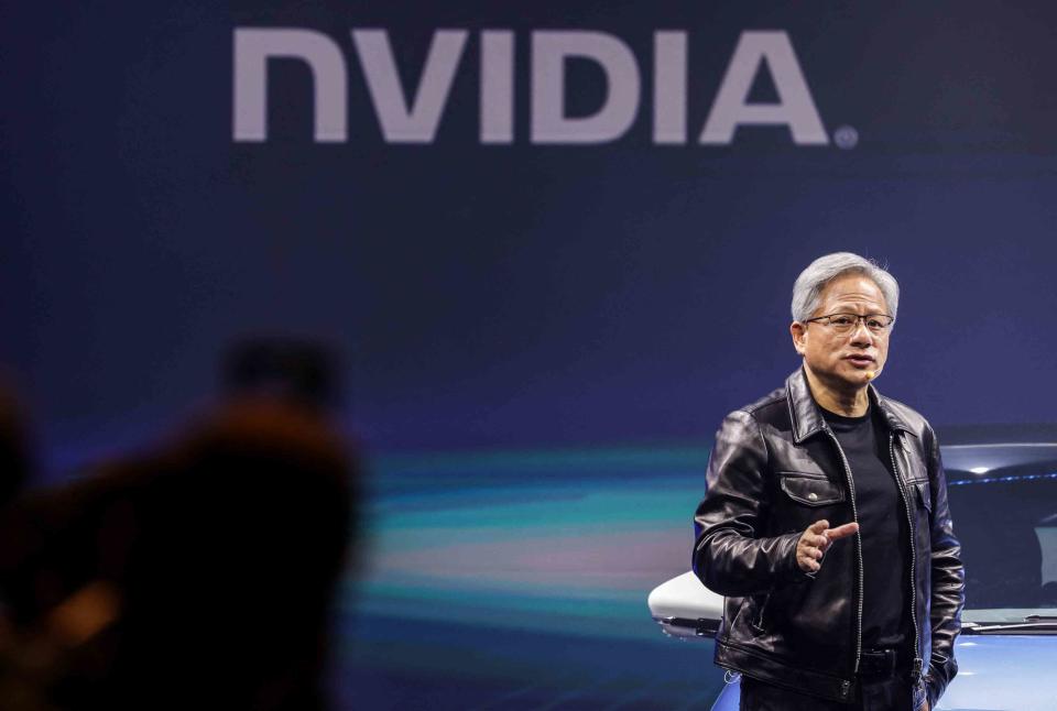 <p> I-Hwa Cheng / AFP / Getty Images</p> Nvidia CEO Jensen Huang speaks at an event in Taipei last October.