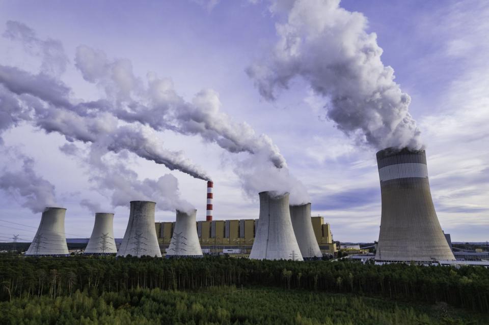 Nuclear power plant cooling towers.