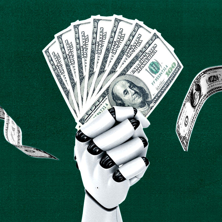 AI robot artificial intelligence money hand