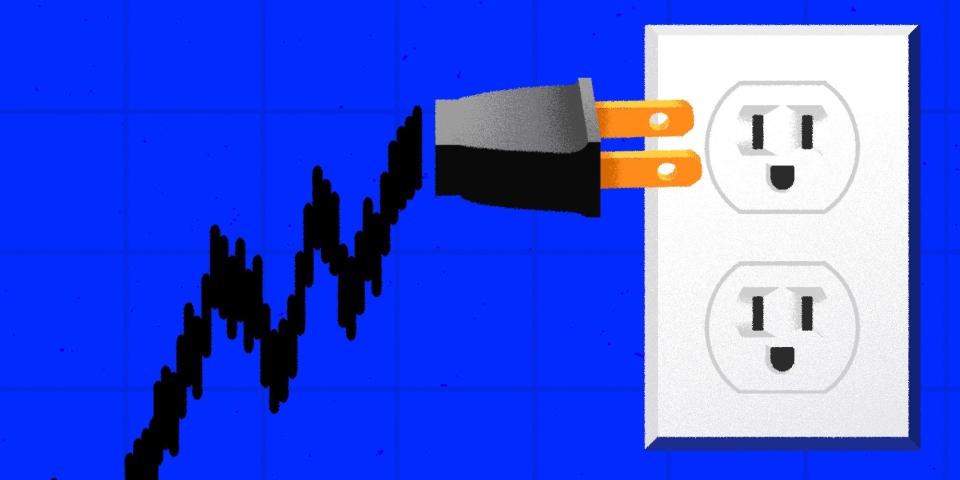 A graph/plug trending upwards toward electrical plug