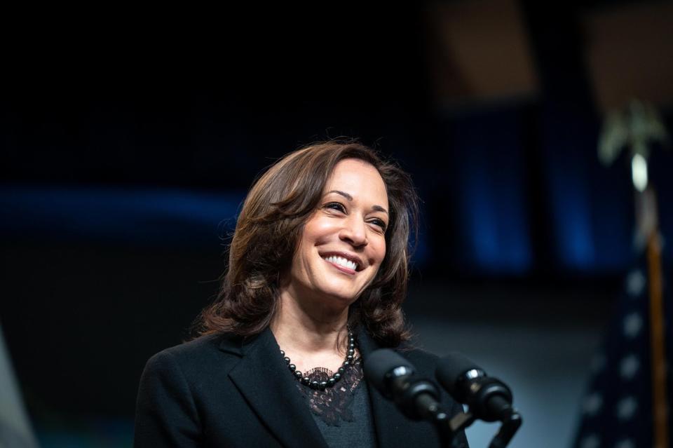 Vice President Kamala Harris delivering remarks.