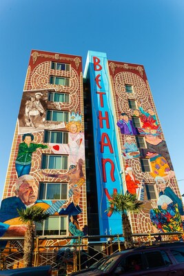 Mural decorates the side of Bethany Center, an Affordable Housing community in the Mission District of San Francisco.