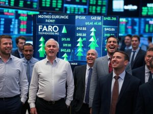 Stock market scene illustrating KTTA's dramatic rise and fall due to speculative trading, with glowing green arrows indicating a rapid price surge for Pasithea Therapeutics Corp. (KTTA) to $2.22, a jump of over 56% from the previous day's close of $1.42, set against a modern stock exchange backdrop with digital ticker symbols. The stock's peak at $3.62, a 150% gain, is shown alongside trading volume soaring to 225.2 million shares, with elements like elevated trading volume indicators, social media buzz charts, and a price movement chart depicting the parabolic rise and sharp reversal.