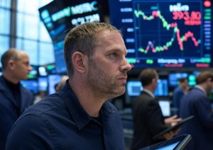 Stock market scene depicting a rapid price surge and subsequent decline for MicroStrategy Inc. (MSTR), with glowing arrows showing the stock price at $393.80 on May 2, 2025, after announcing aggressive Bitcoin accumulation, set against a modern stock exchange backdrop with digital ticker symbols. The peak is highlighted, along with the trading volume surge past 1.73 million shares, and the price movement reflecting the overbought conditions, technical exhaustion, and the impact of a Strong Sell alert from Stockburger News at $393.80, followed by a decline to $385.08 by May 6, 2025.